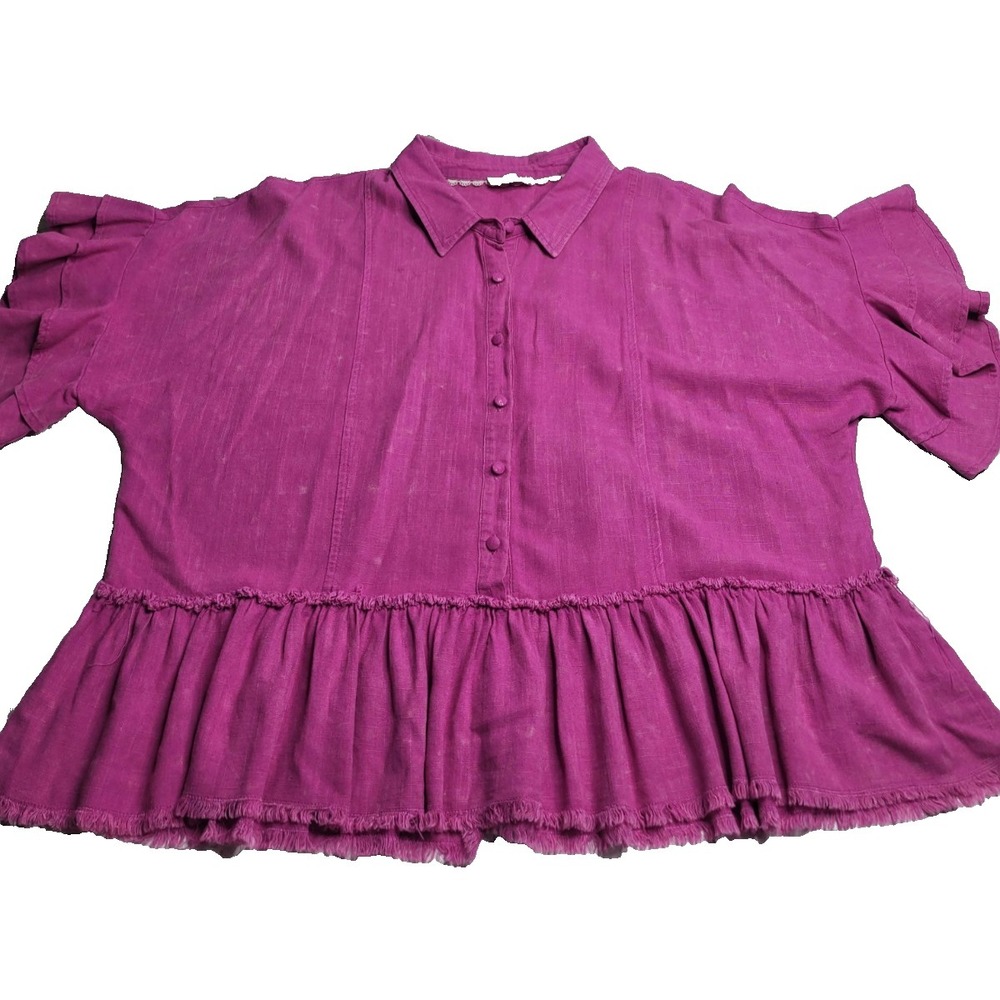 Umgee Linen Blend Fuschia Blouse Women's Large